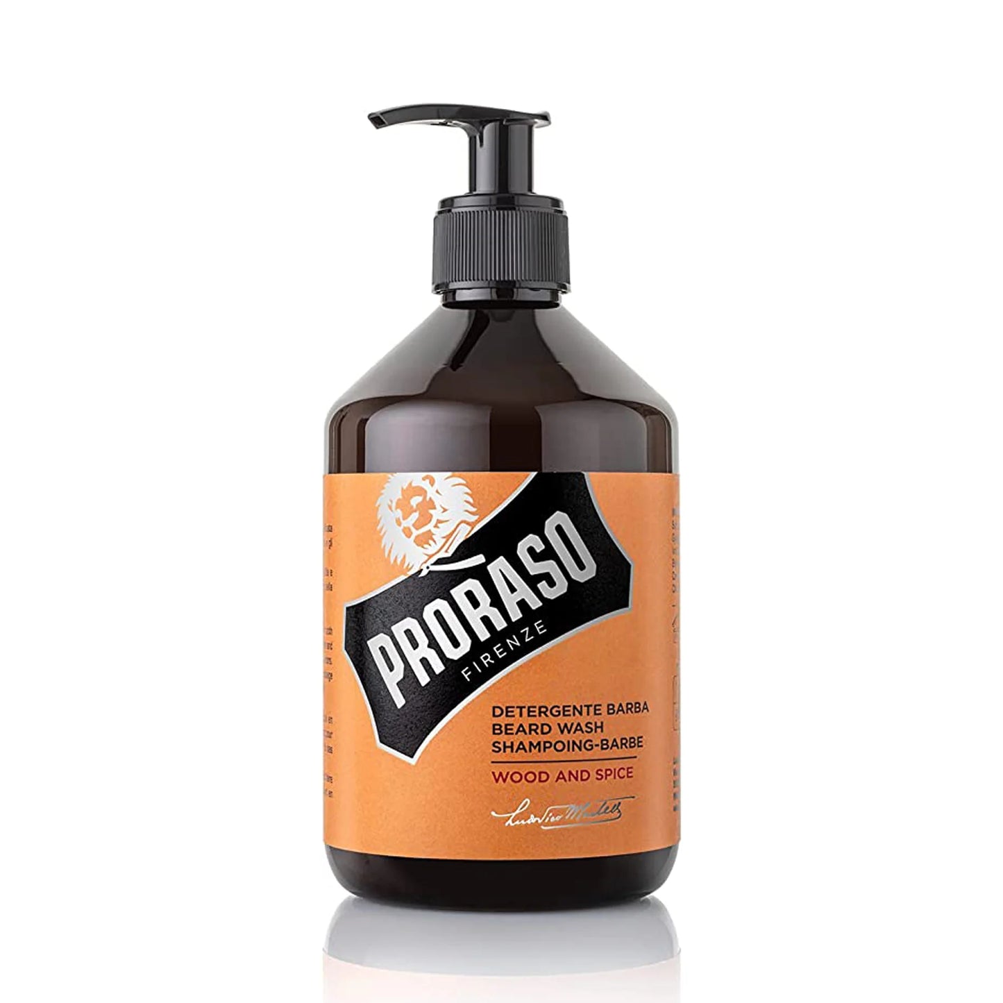 Proraso Beard Wash Wood & Spice, 500ml, duftendes Bartshampoo reinigt, pflegt und erfrischt Bart & Haut, Waschgel entfernt Verunreinigungen sanft, Made in Italy