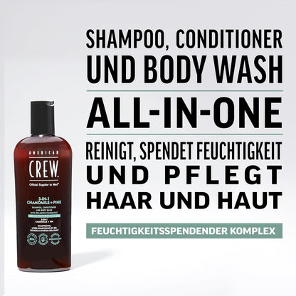 AMERICAN CREW – 3-in-1 Chamomile & Pine Shampoo, Conditioner & Body Wash, 1000ml, Pflegeshampoo und Duschgel für Männer, Produkt für die tägliche Reinigung von Körper und Haar