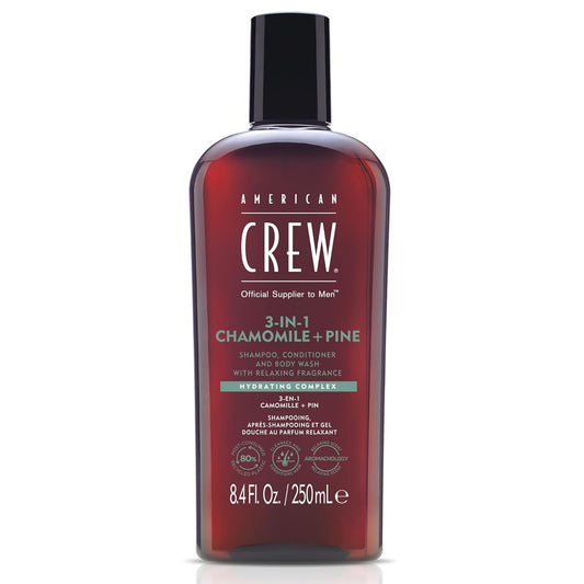 AMERICAN CREW – 3-in-1 Chamomile & Pine Shampoo, Conditioner & Body Wash, 250ml, Pflegeshampoo und Duschgel für Männer, Produkt für die tägliche Reinigung von Körper und Haar