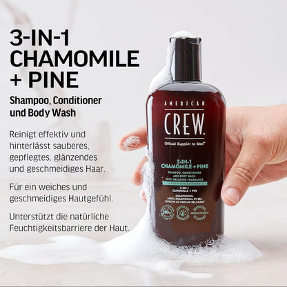 AMERICAN CREW – 3-in-1 Chamomile & Pine Shampoo, Conditioner & Body Wash, 1000ml, Pflegeshampoo und Duschgel für Männer, Produkt für die tägliche Reinigung von Körper und Haar