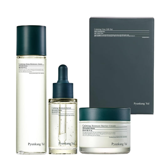 Pyunkang Yul PKY Calming Hautpflege Geschenkset für Muttertag, Beruhigt empfindliche Haut, Peeling Toner, Beruhigendes Serum & Feuchtigkeitscreme, Vegan, Koreanische Hautpflege (3-teiliges Set)